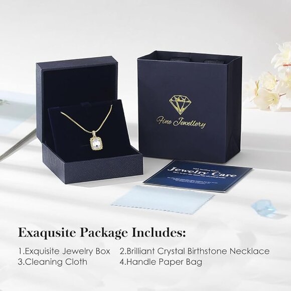 18K Gold-Filled Square Crystal Necklace 925 Sterling Silver NWT - Picture 5 of 6